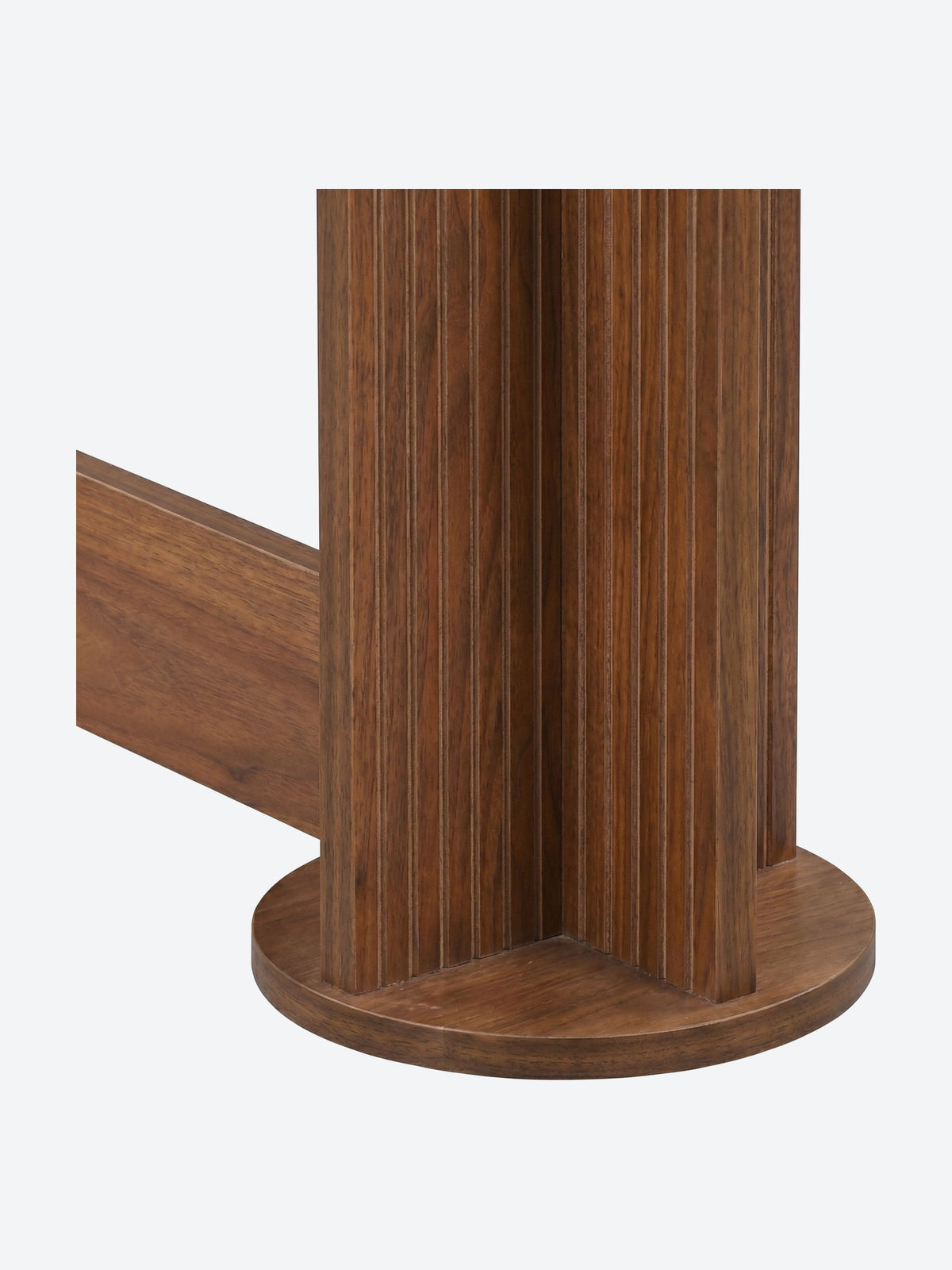 Japandi console table with ribbed column legs and oval tabletop