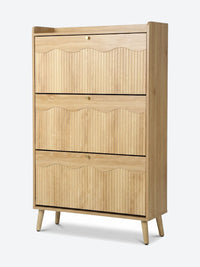 Tall Japandi shoe cabinet with open shelf