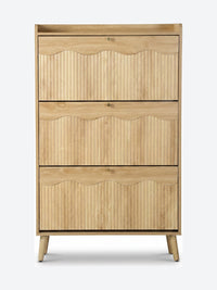 Tall Japandi shoe cabinet with open shelf