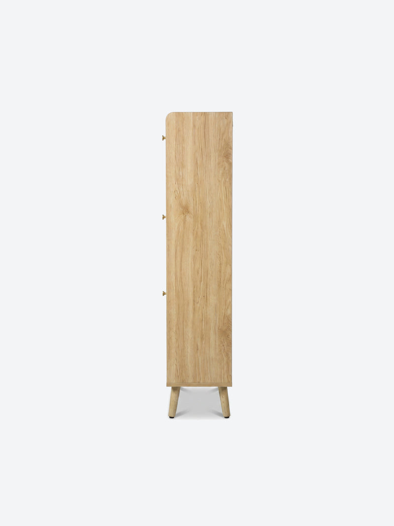 Tall Japandi shoe cabinet with open shelf