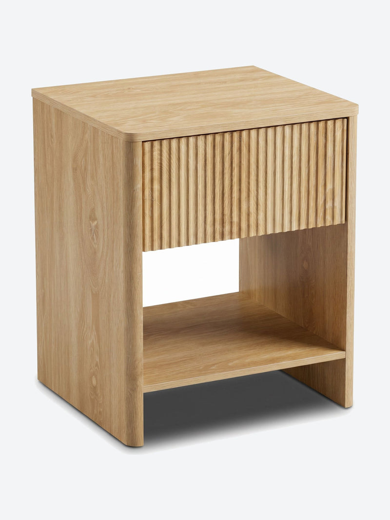 Japandi nightstand set with ribbed drawer front
