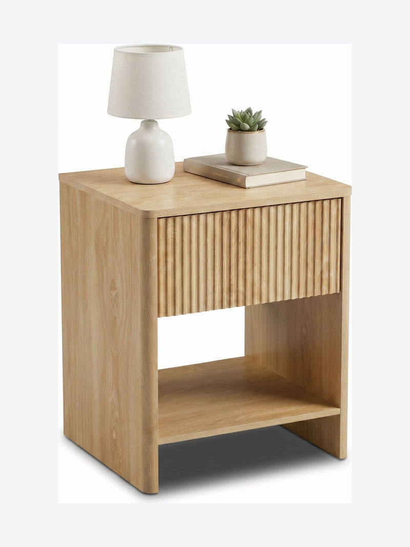 Japandi nightstand set with ribbed drawer front