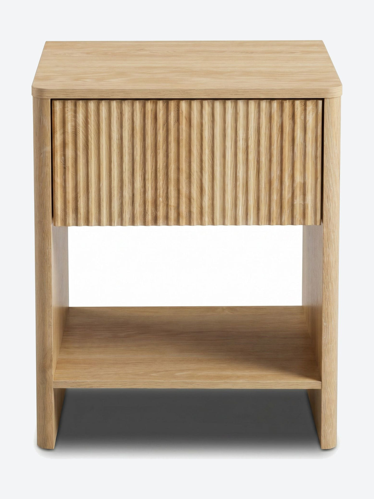 Japandi nightstand set with ribbed drawer front