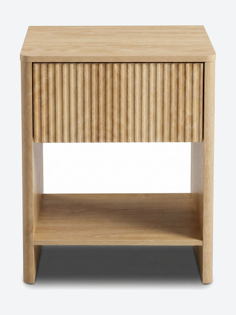 Japandi nightstand set with ribbed drawer front
