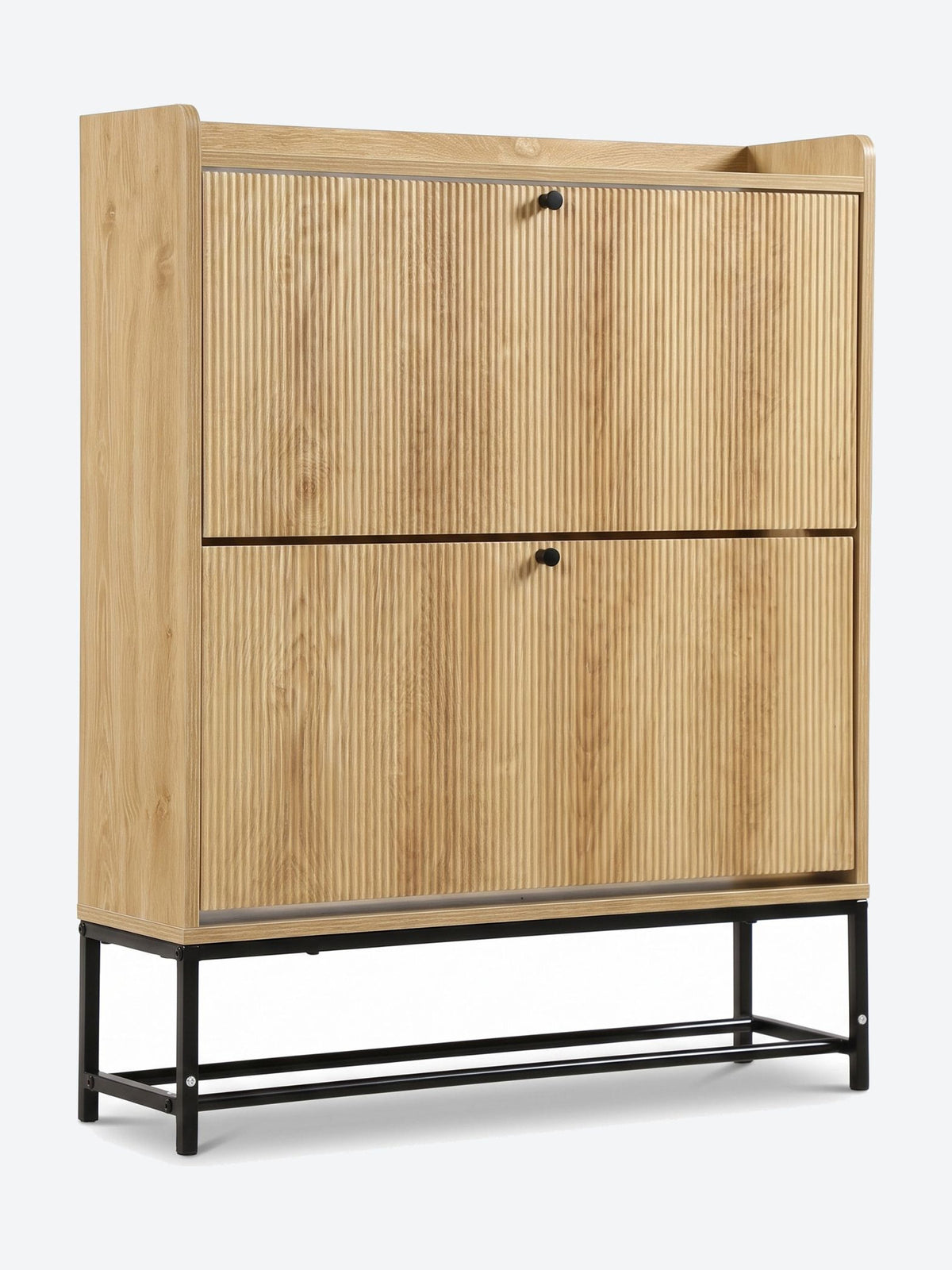 Japandi shoe cabinet with flip-down doors