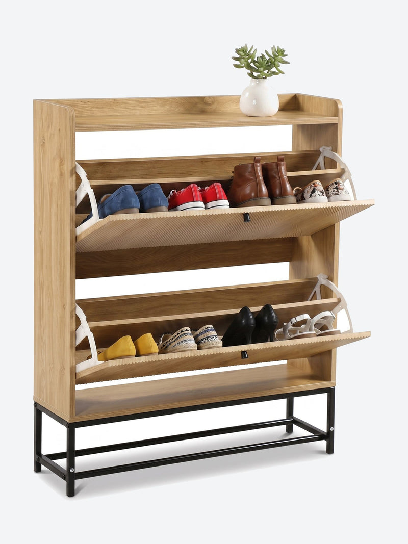 Japandi shoe cabinet with flip-down doors