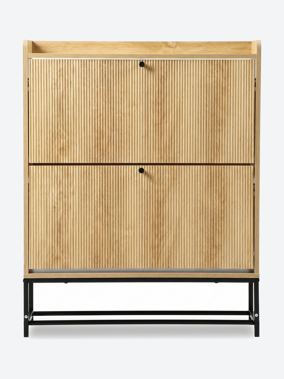 Japandi shoe cabinet with flip-down doors