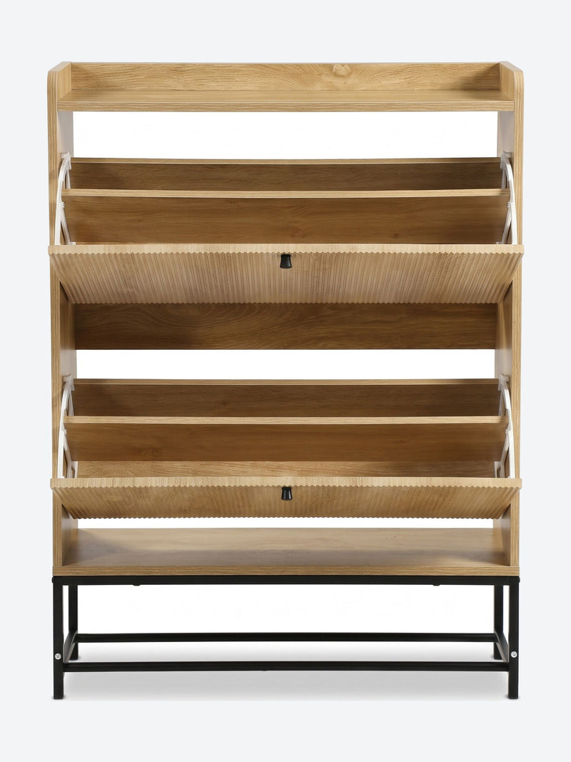 Japandi shoe cabinet with flip-down doors