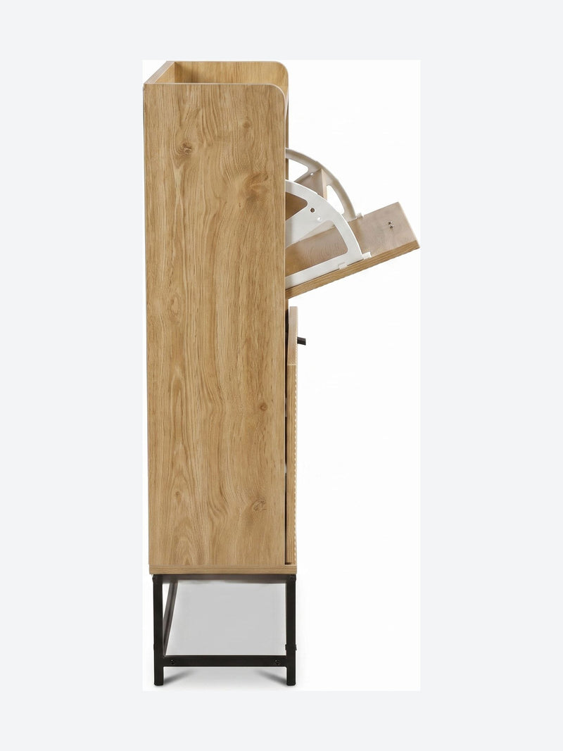 Japandi shoe cabinet with flip-down doors