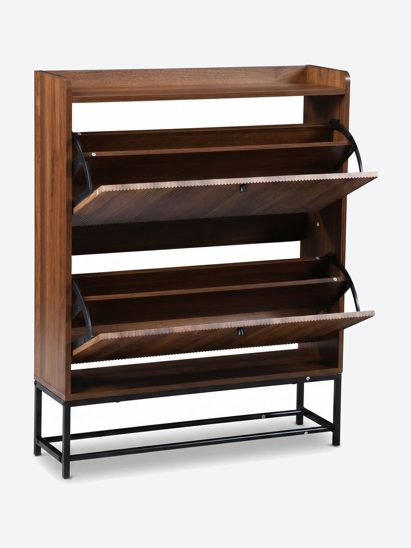 Japandi shoe cabinet with flip-down doors