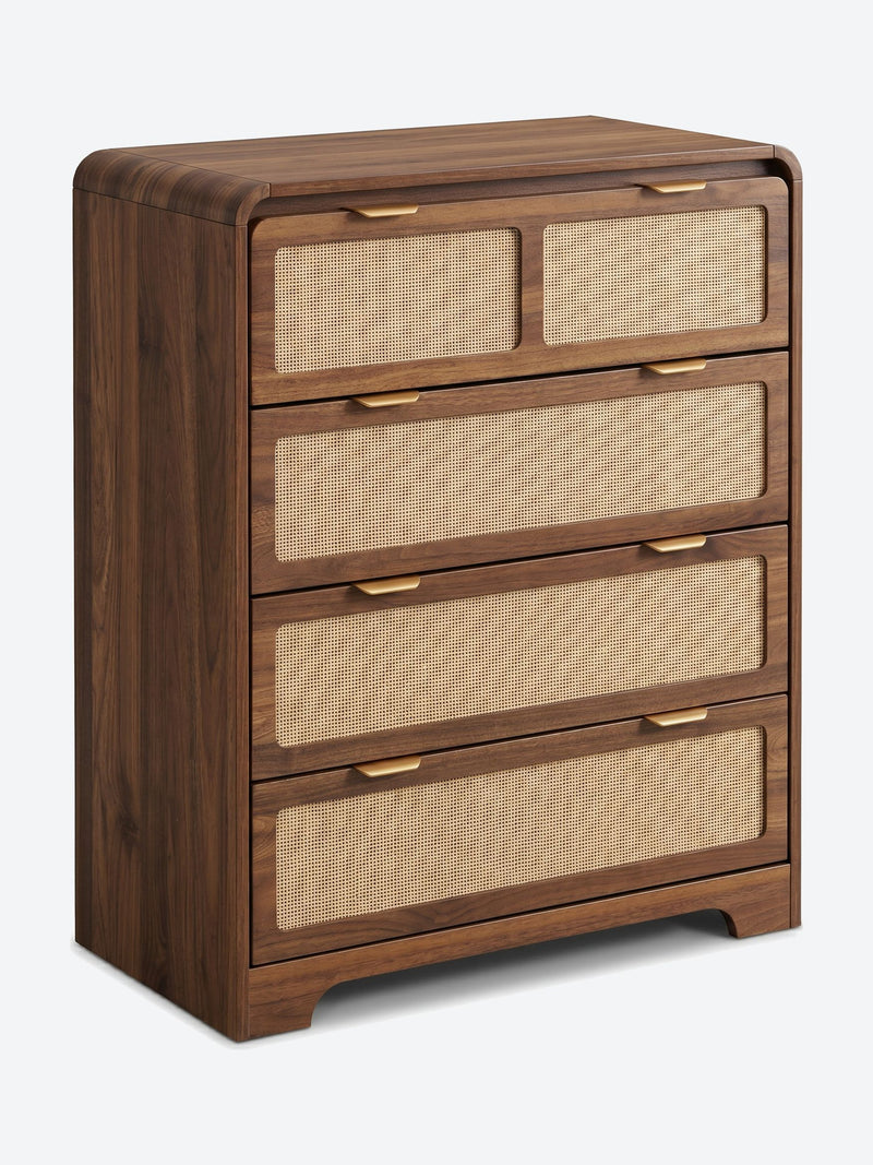 Japandi chest of drawers with rattan front panels