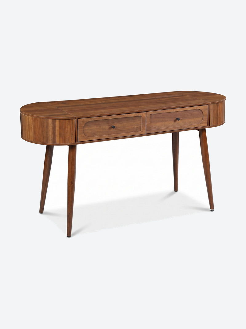 Japandi oval writing desk with drawers