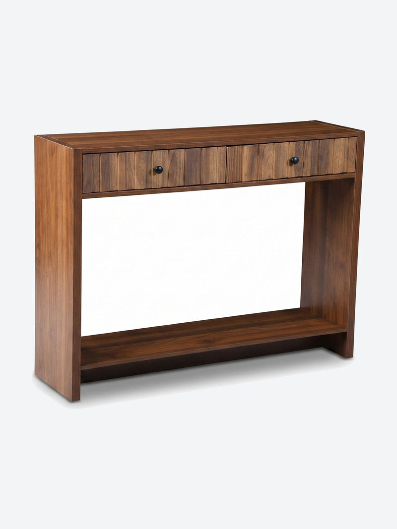 Japandi console table with drawers and storage shelf