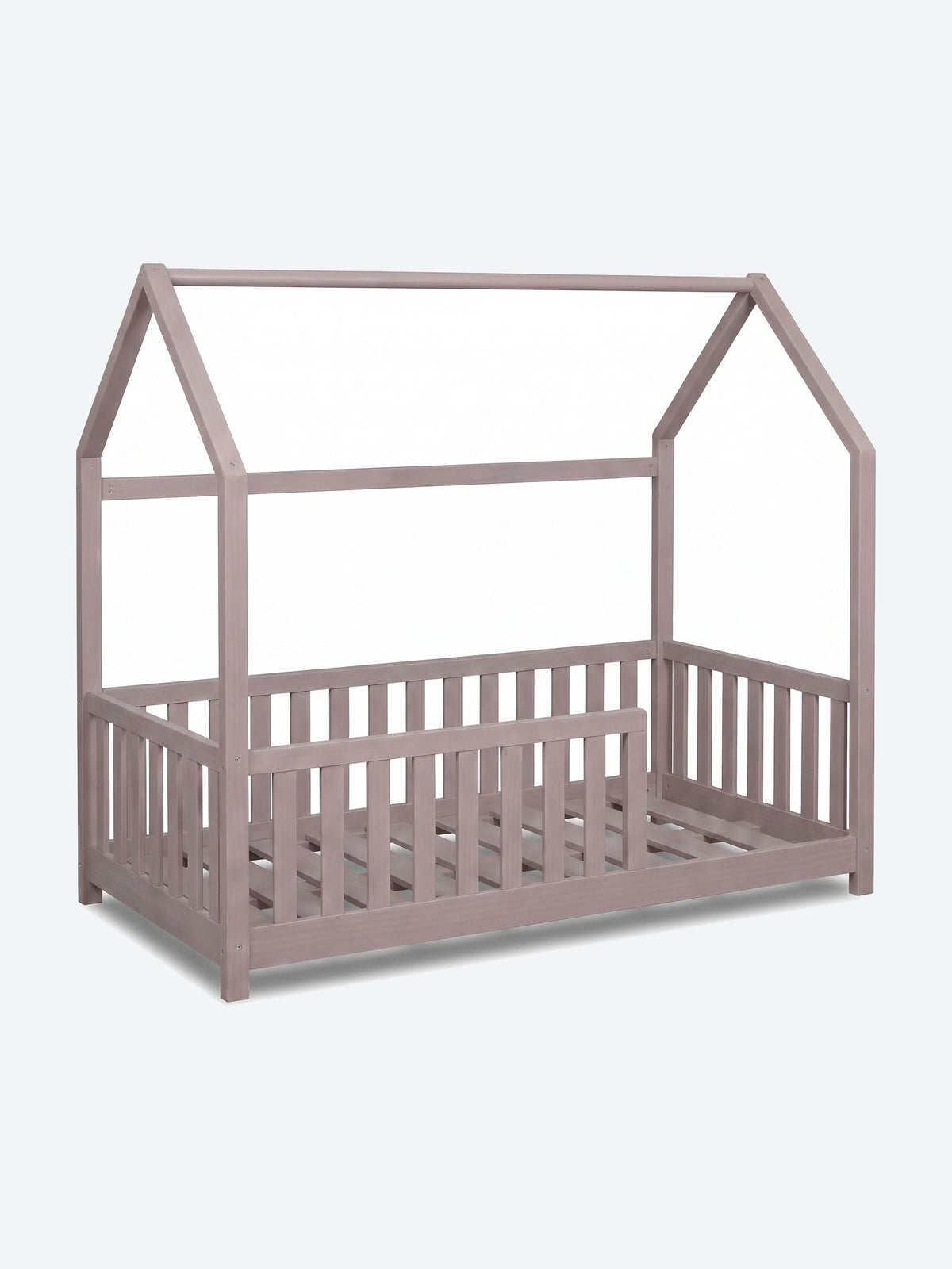 Children's house shaped bed with safety rails