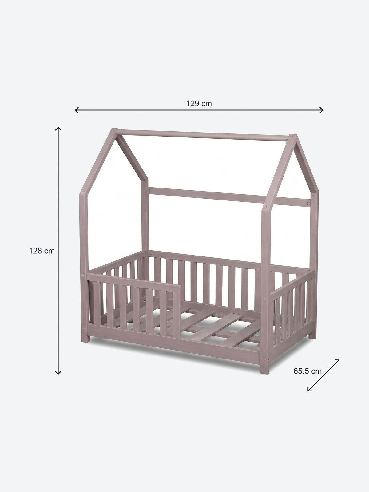 Children's house shaped bed with safety rails