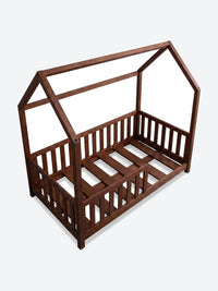 Children's house shaped bed with safety rails
