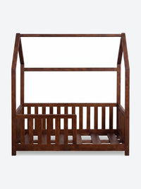 Children's house shaped bed with safety rails