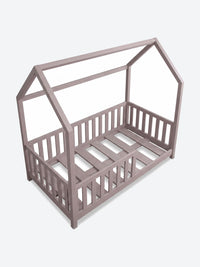 Children's house shaped bed with safety rails