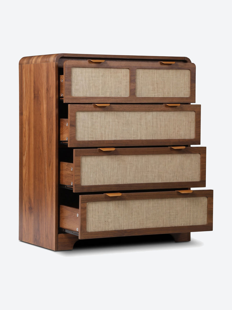 Japandi chest of drawers with rattan front panels