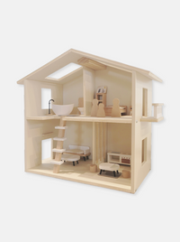 Houten poppenhuis met meubelset