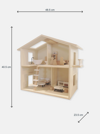 Houten poppenhuis met meubelset