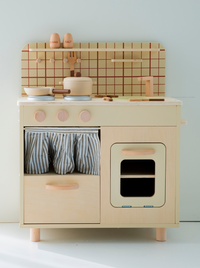 Wooden play kitchen with accessories