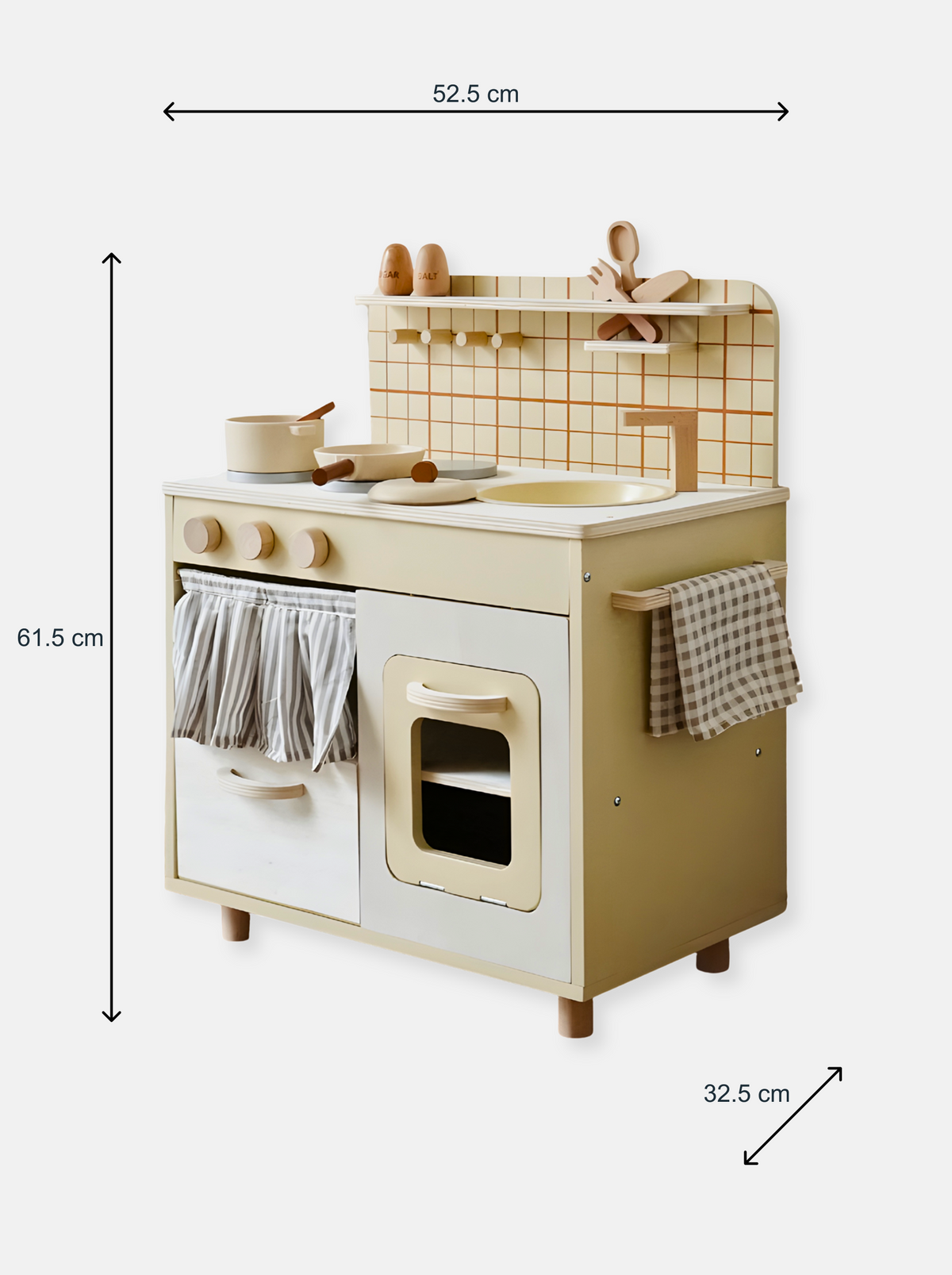 Wooden play kitchen with accessories