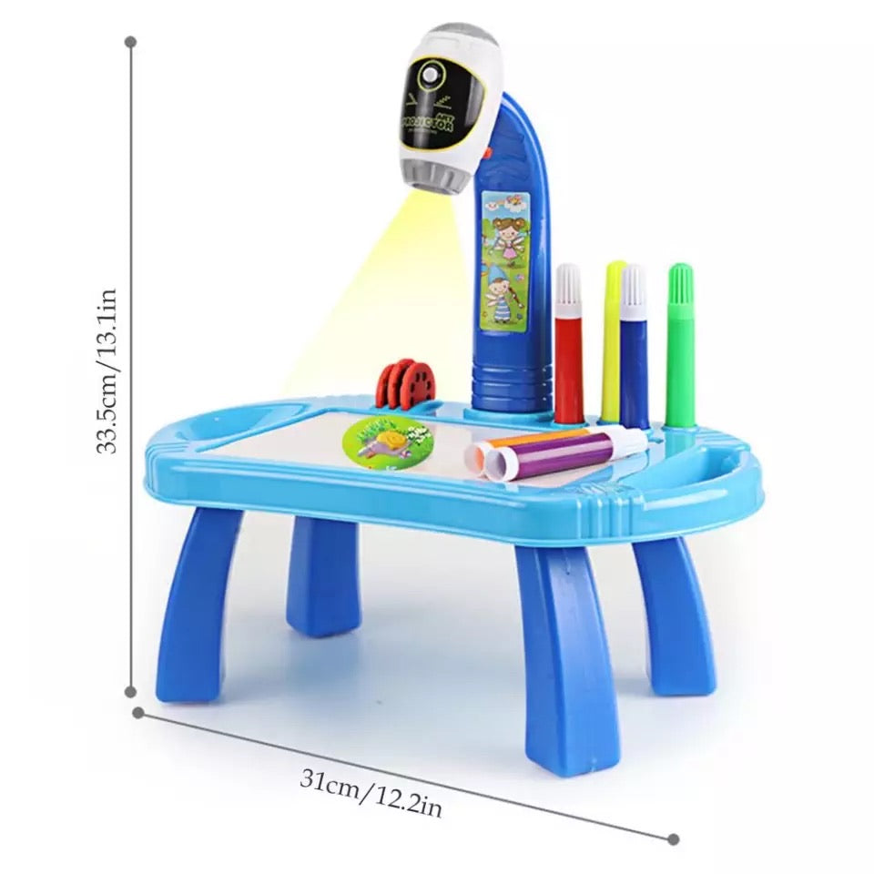 Buxibo Tekentafel Kinderen – Tekenbord met Projector – Kinderspeelgoed - 8 Kleuren Stiften - Tekentafel - Leren Tekenen - Blauw