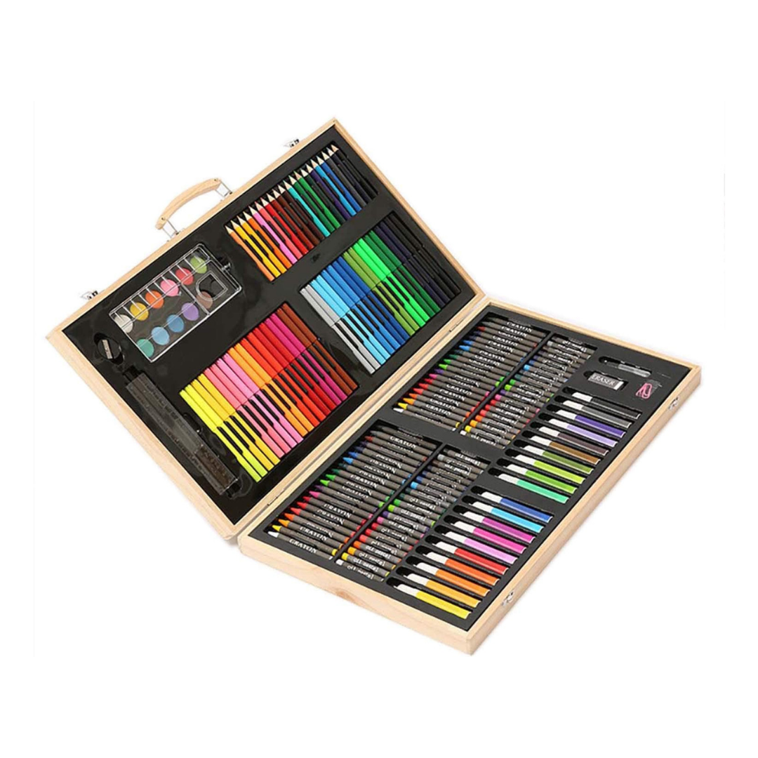 Buxibo - Set da disegno e pittura di lusso da 180 pezzi - Scatola da disegno con matite colorate e pastelli a cera - Valigetta da disegno - Set da disegno completo - Vernice acrilica/Matite colorate/Pastelli - Per bambini e adulti