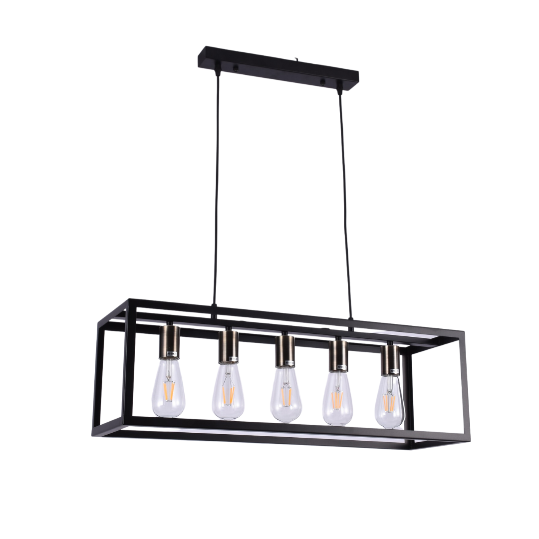 SensaHome MD77335A-5A Lampe à suspension industrielle - Lampe de salle à manger en métal à 5 ​​lumières - Lampe de table à manger Noir - 70x22x22cm - Raccord E27 - source de lumière exclue