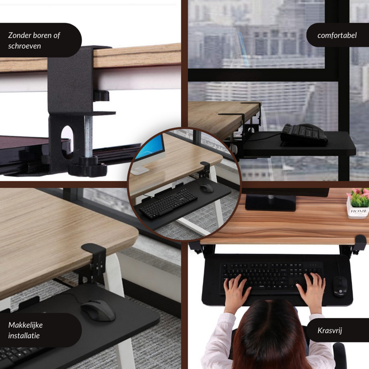 Verstellbarer Tastaturhalter – Ergonomische Tischklemme – Schreibtischmontage (Schwarz)