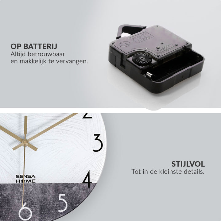 Reloj de Pared de Vidrio 30cm - Diseño Mármol - Mecanismo Silencioso