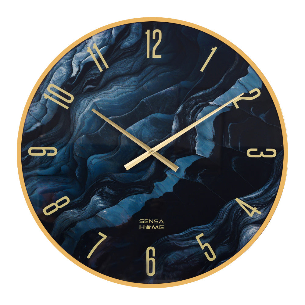 SensaHome Glass Wall Clock Marble Look - Silent Hour Clock - Modern - 100cm - Black