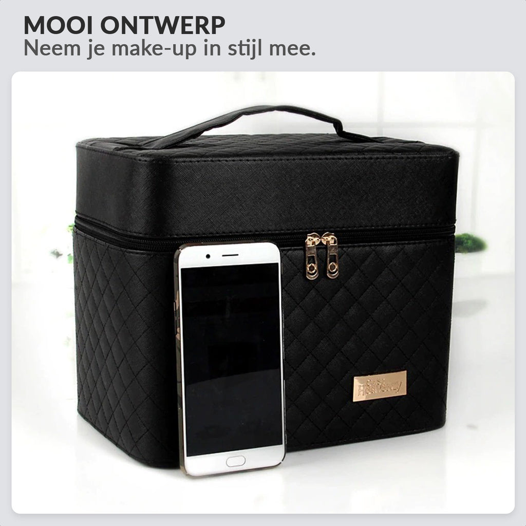 Foldable makeup case with lock and mirror