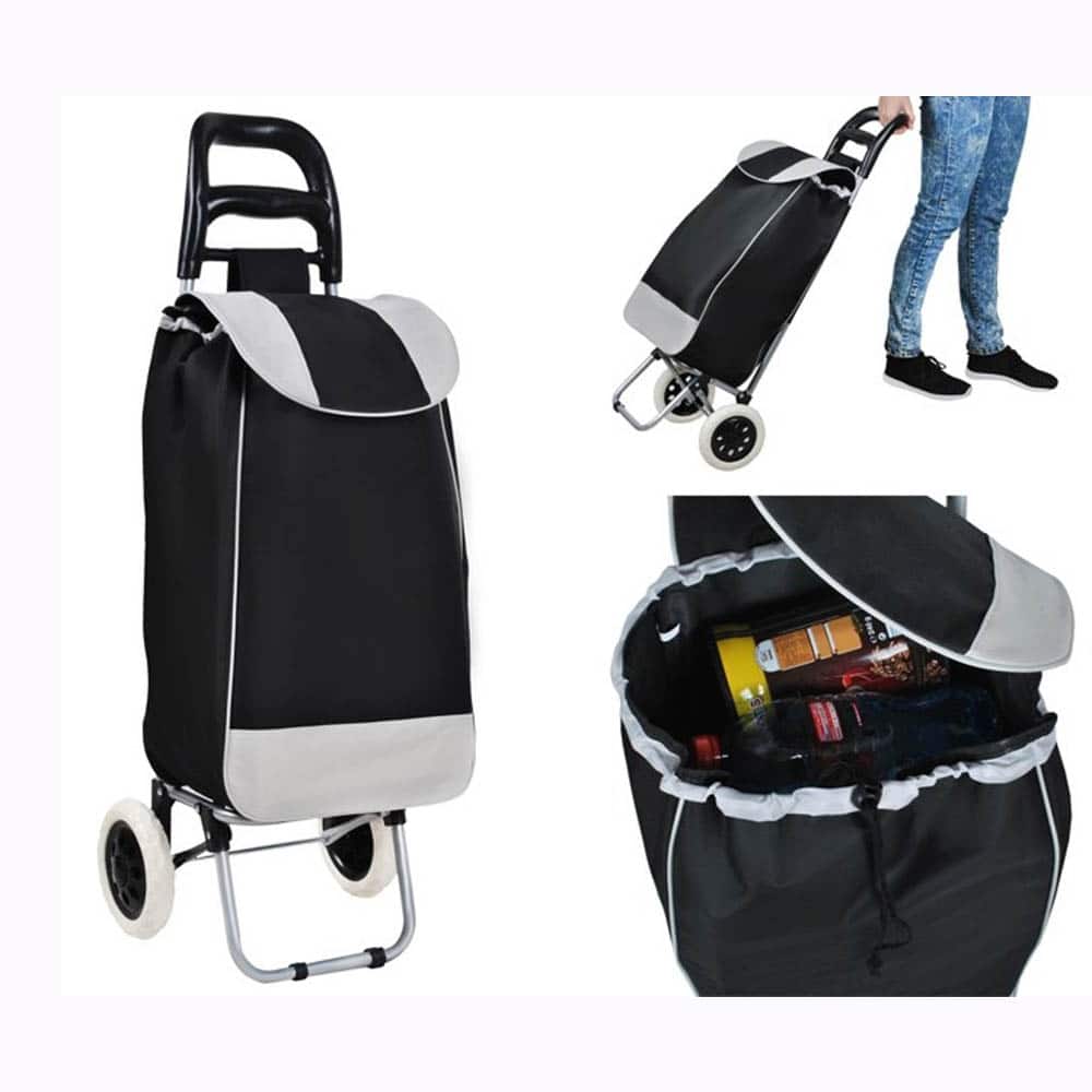 Trolley Shopping Bag Cart on 2 Wheels - Shopping Trolley Black Gray