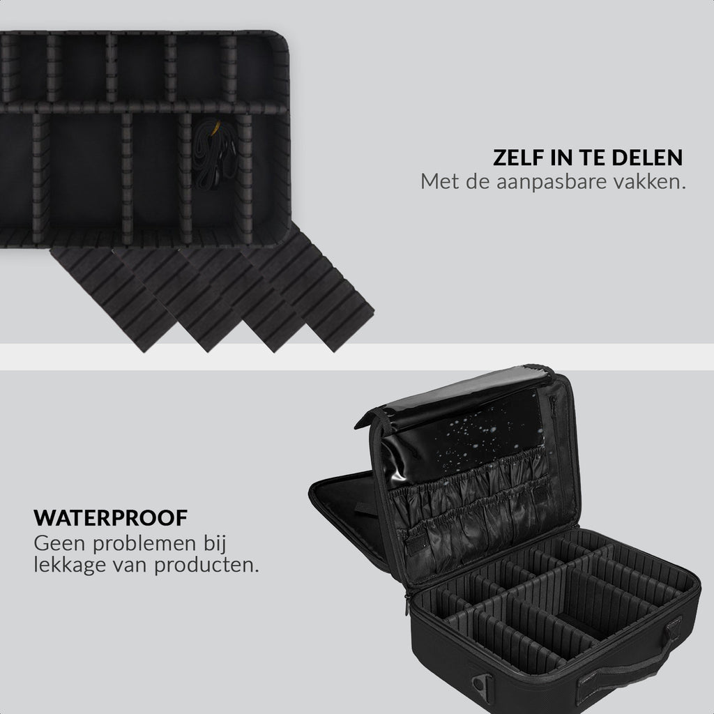 Large makeup case with adjustable compartments
