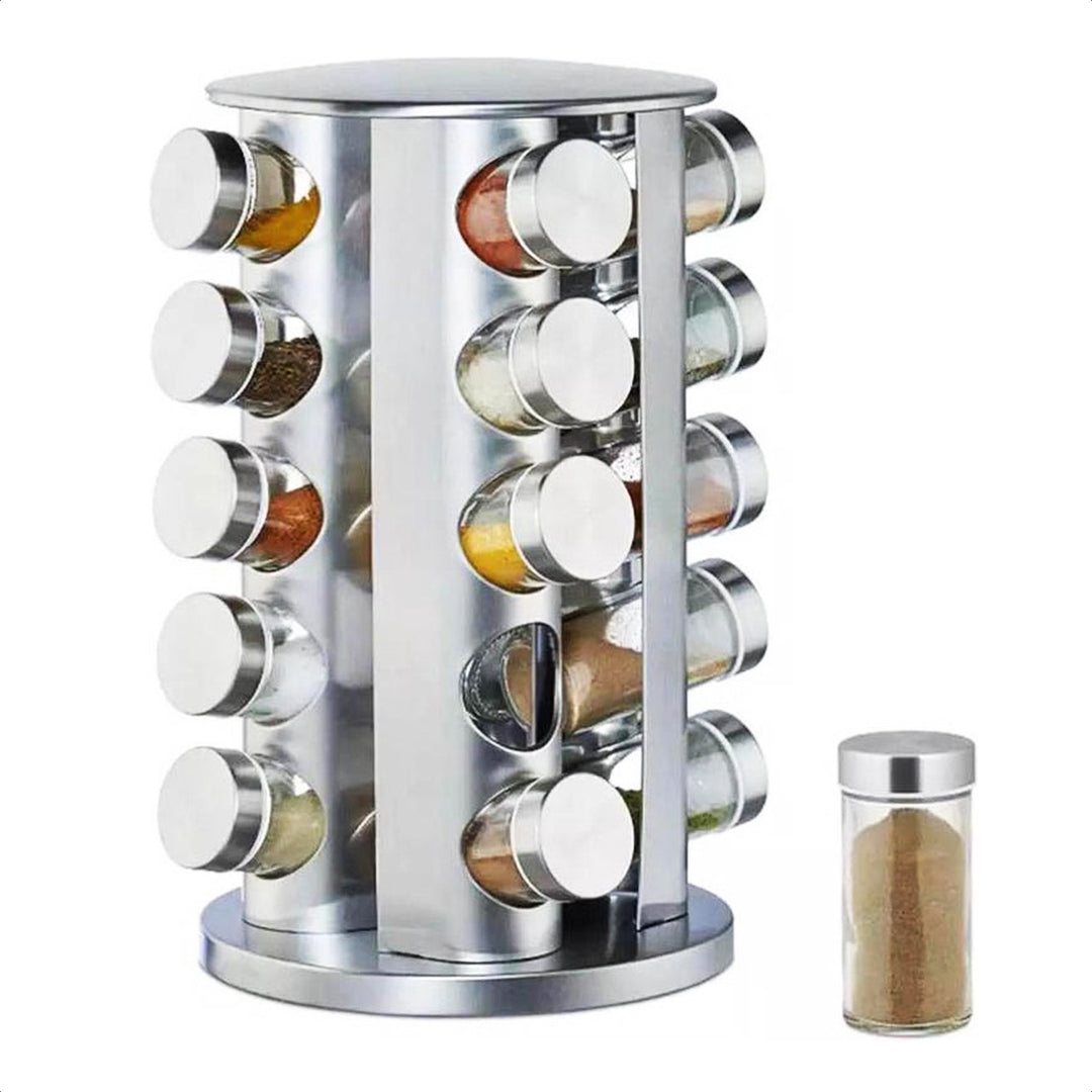 SensaHome 360 ​​Degree Rotatable Spice Carousel - Spice Rack / Spice Mill - 20 Spice Jars - 5 Layers - Rotatable - 20 Spice Jars - Spice Mill