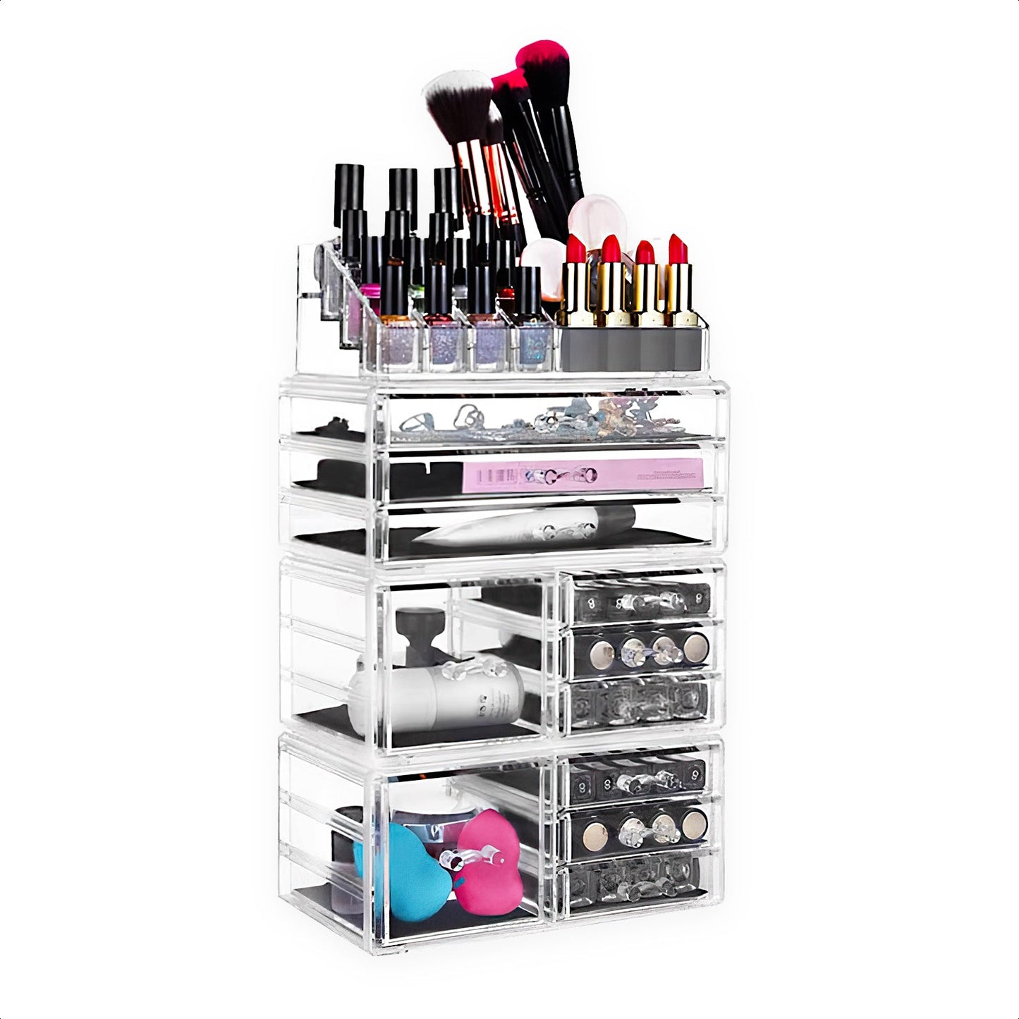 XXL acrylic makeup organizer with adjustable drawers