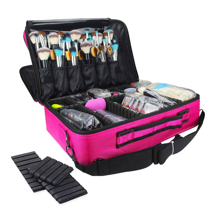 Cosmetics Suitcase - Make-up Suitcase with adjustable compartments - Make-up and Nail Stylist Beauty Suitcase - 40x30x14CM - Pink