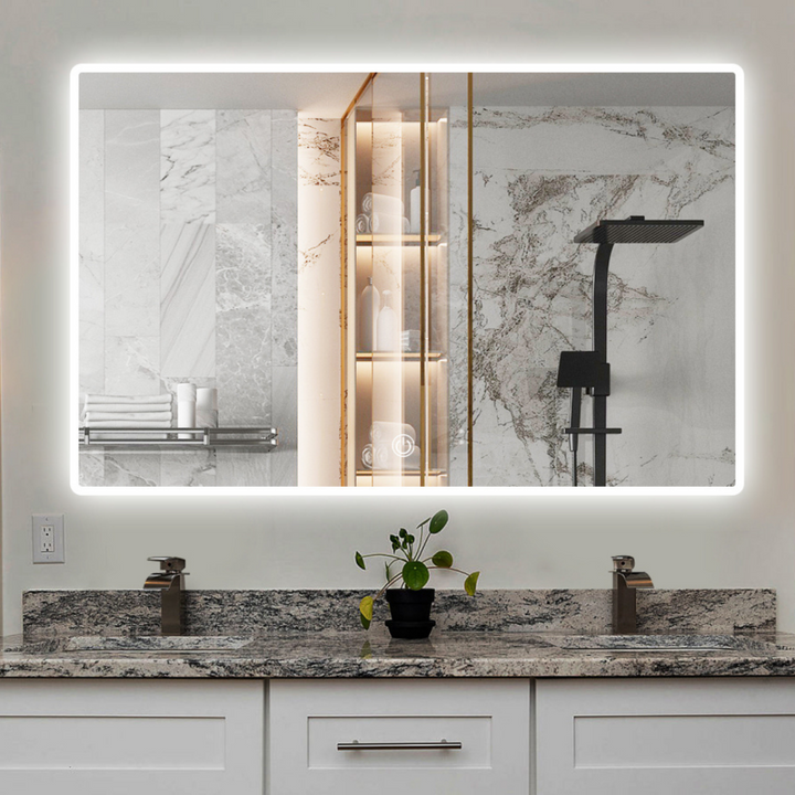 Rectangular bathroom mirror with lighting