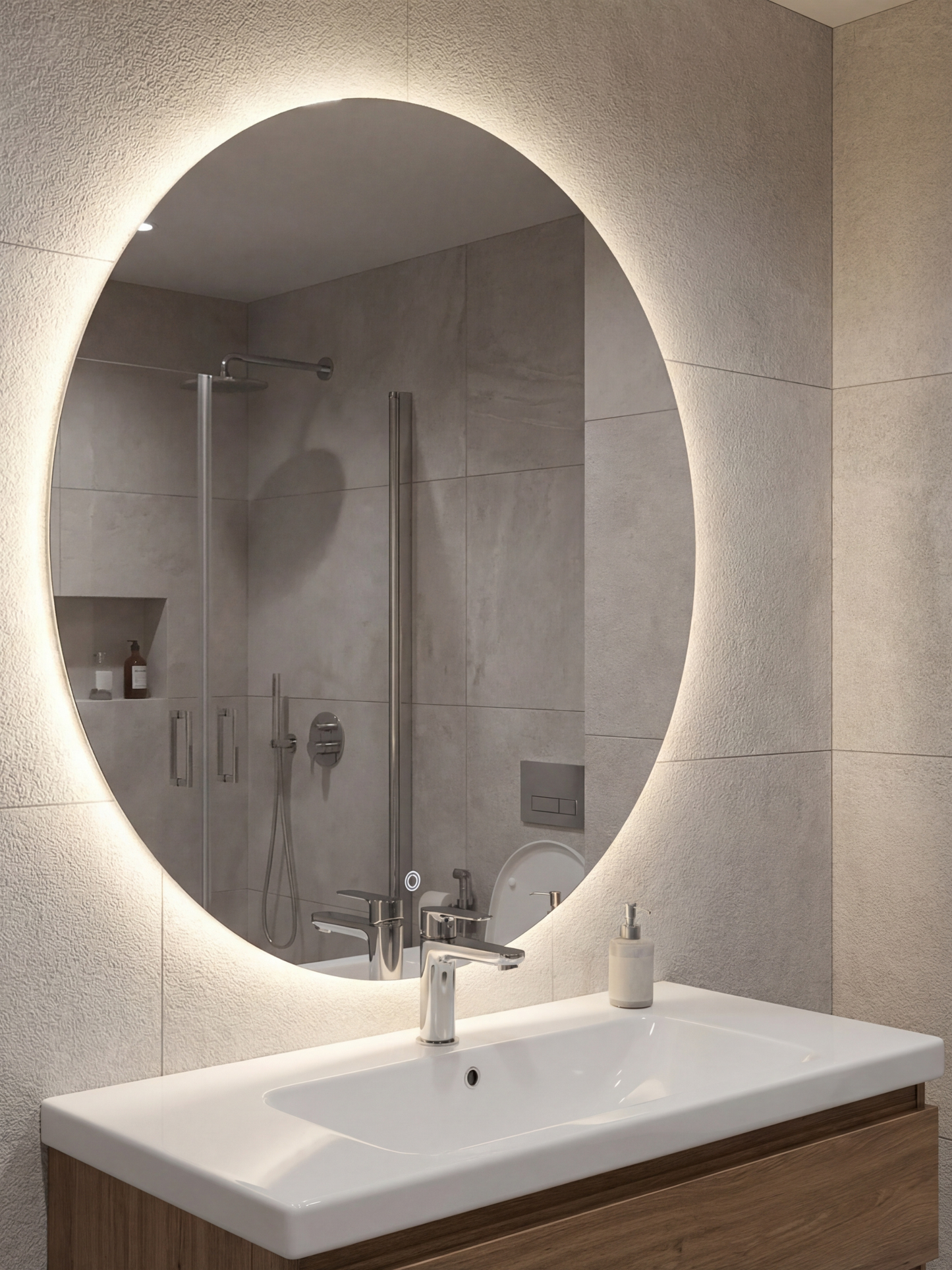 Miroir de salle de bain rond Aurelia avec éclairage LED
