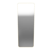 3D view of gold full-length standing mirror with brushed aluminum frame and black easel stand