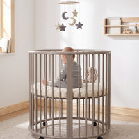 Round baby box with wheels and mattress
