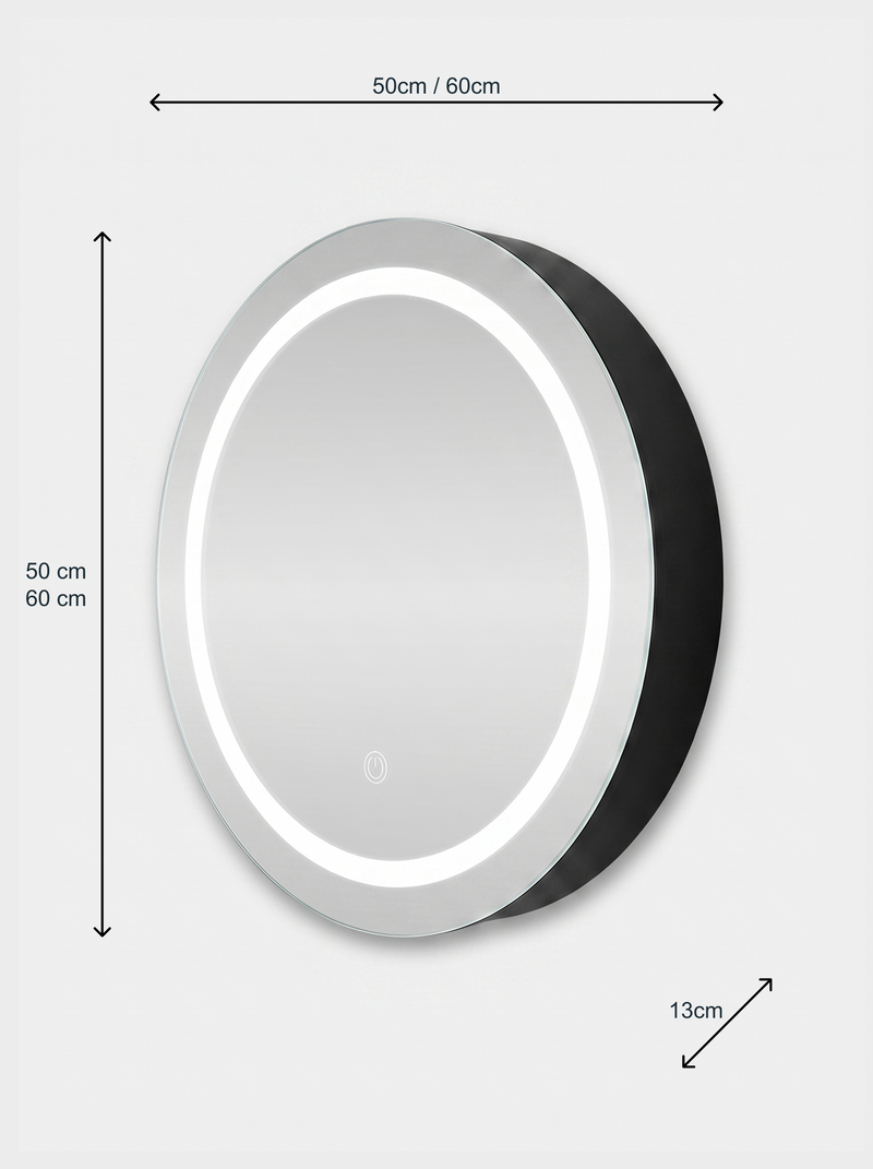 Round mirror cabinet Callan with LED lighting