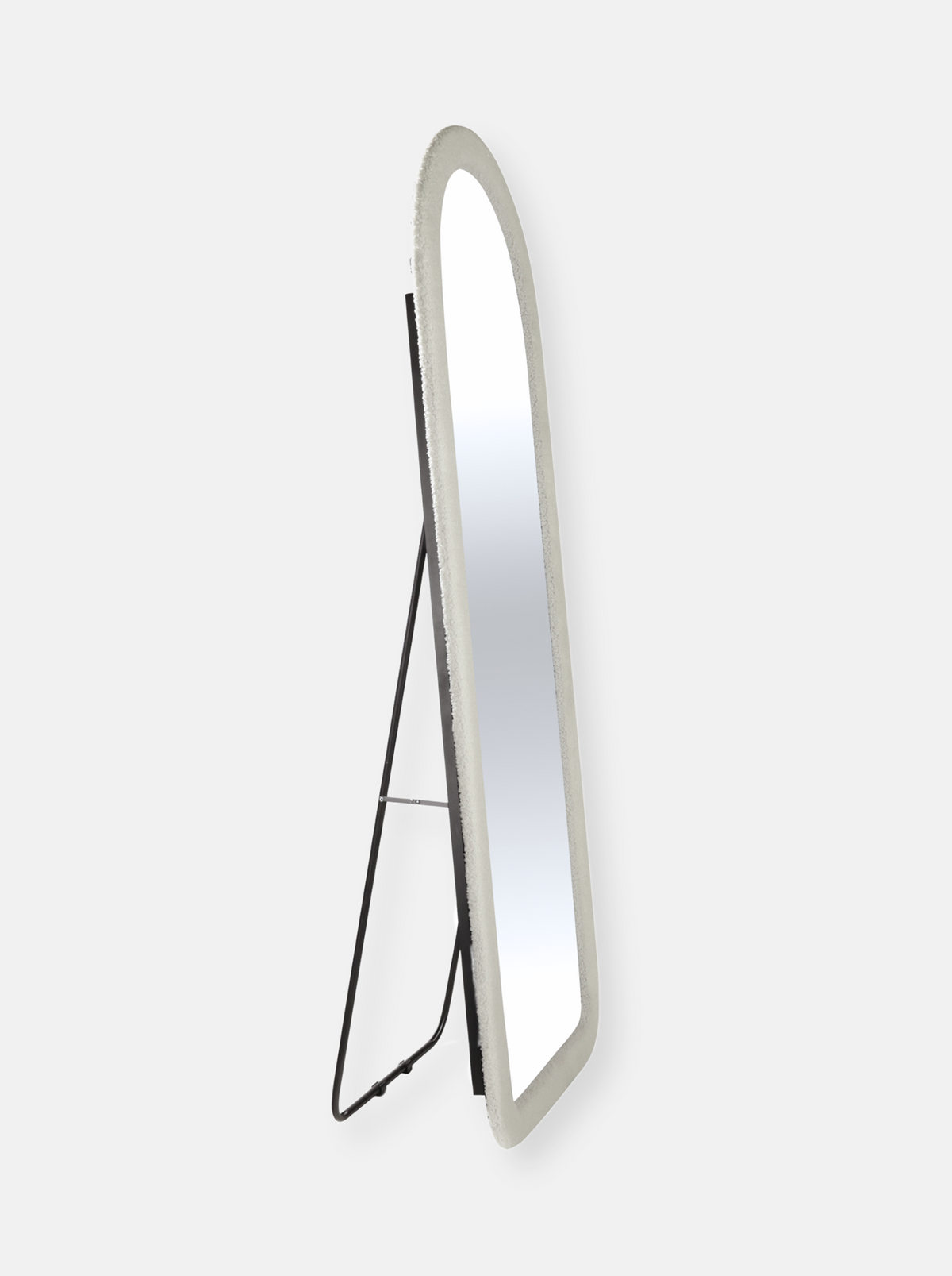 Miroir ovale sur pied Cleo avec revêtement en tissu Teddy