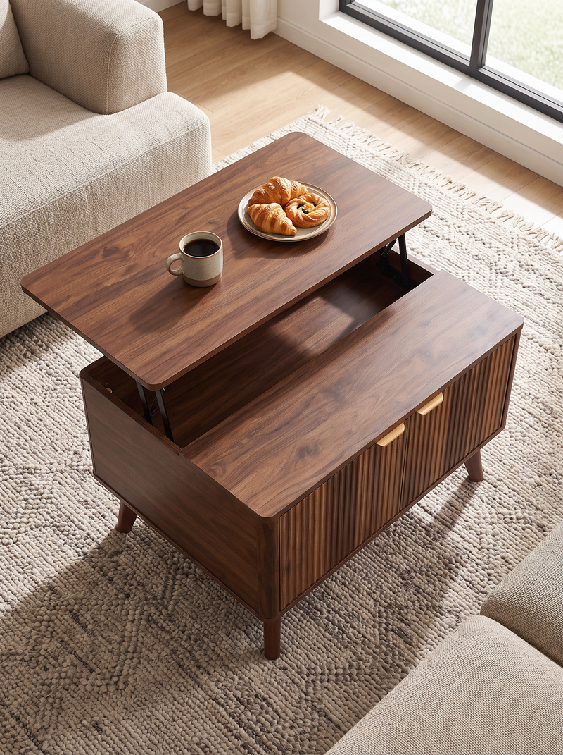 SensaHome Japandi lift-top coffee table walnut 80x65x45 cm