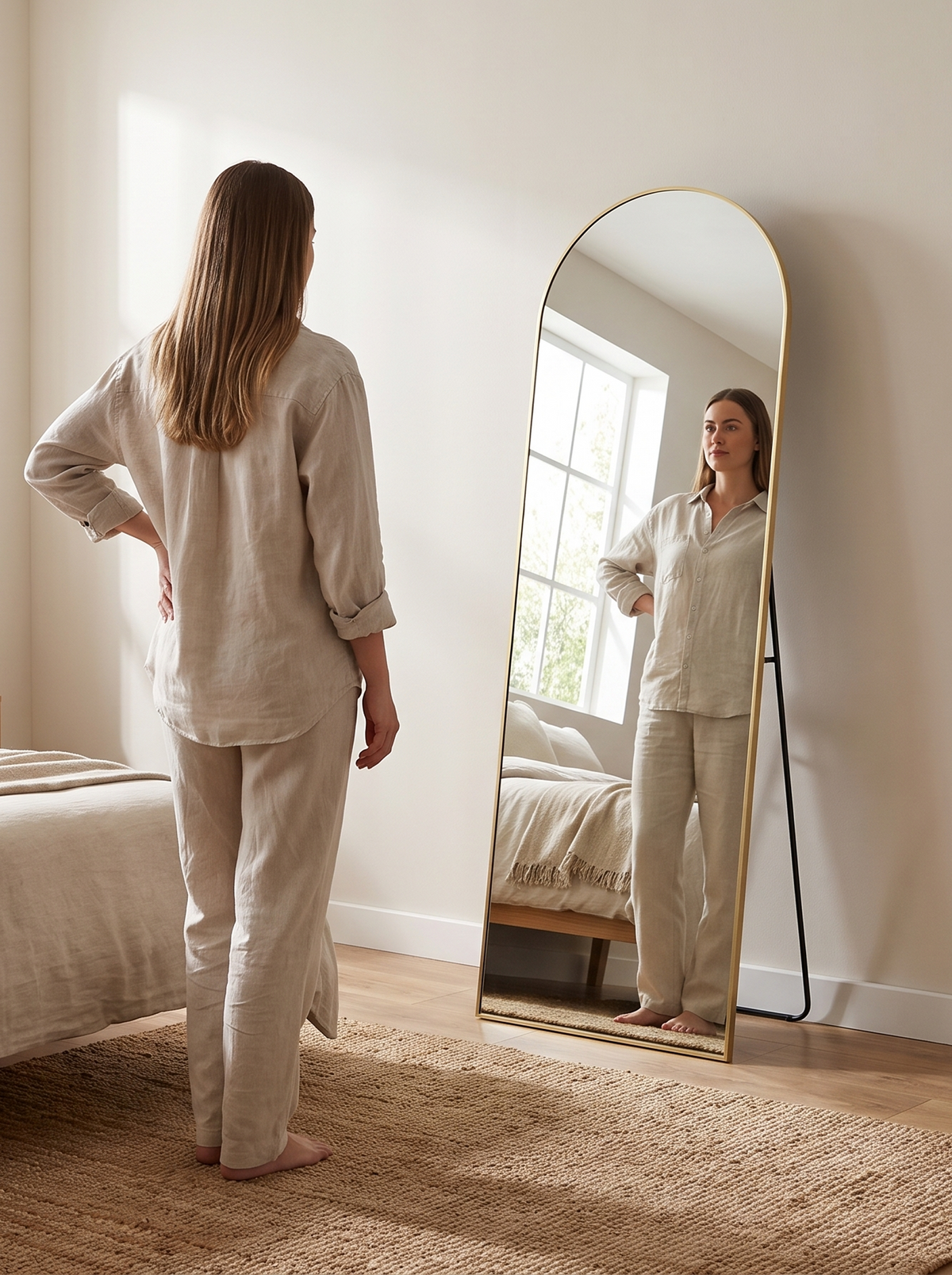 Ovale staande spiegel met gehard glas Livia